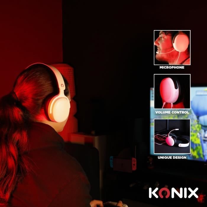 Gaming Headset - KONIX - Wired Over-Ear Nexus - Nintendo Switch 2 - 40mm Speakers - Microphone - 3.5mm Jack - White