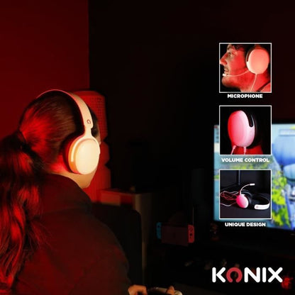 Gaming Headset - KONIX - Wired Over-Ear Nexus - Nintendo Switch 2 - 40mm Speakers - Microphone - 3.5mm Jack - White