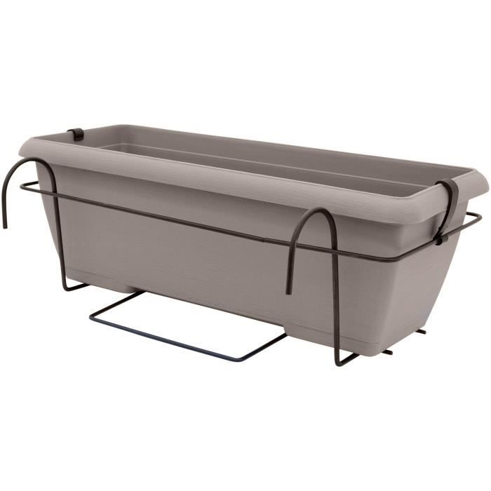 Planter kit with metal stand and integrated tray - GARDEN ID Teramo - Taupe 50 cm - Stone effect - Recycled/recyclable