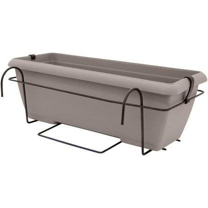 Planter kit with metal stand and integrated tray - GARDEN ID Teramo - Taupe 50 cm - Stone effect - Recycled/recyclable