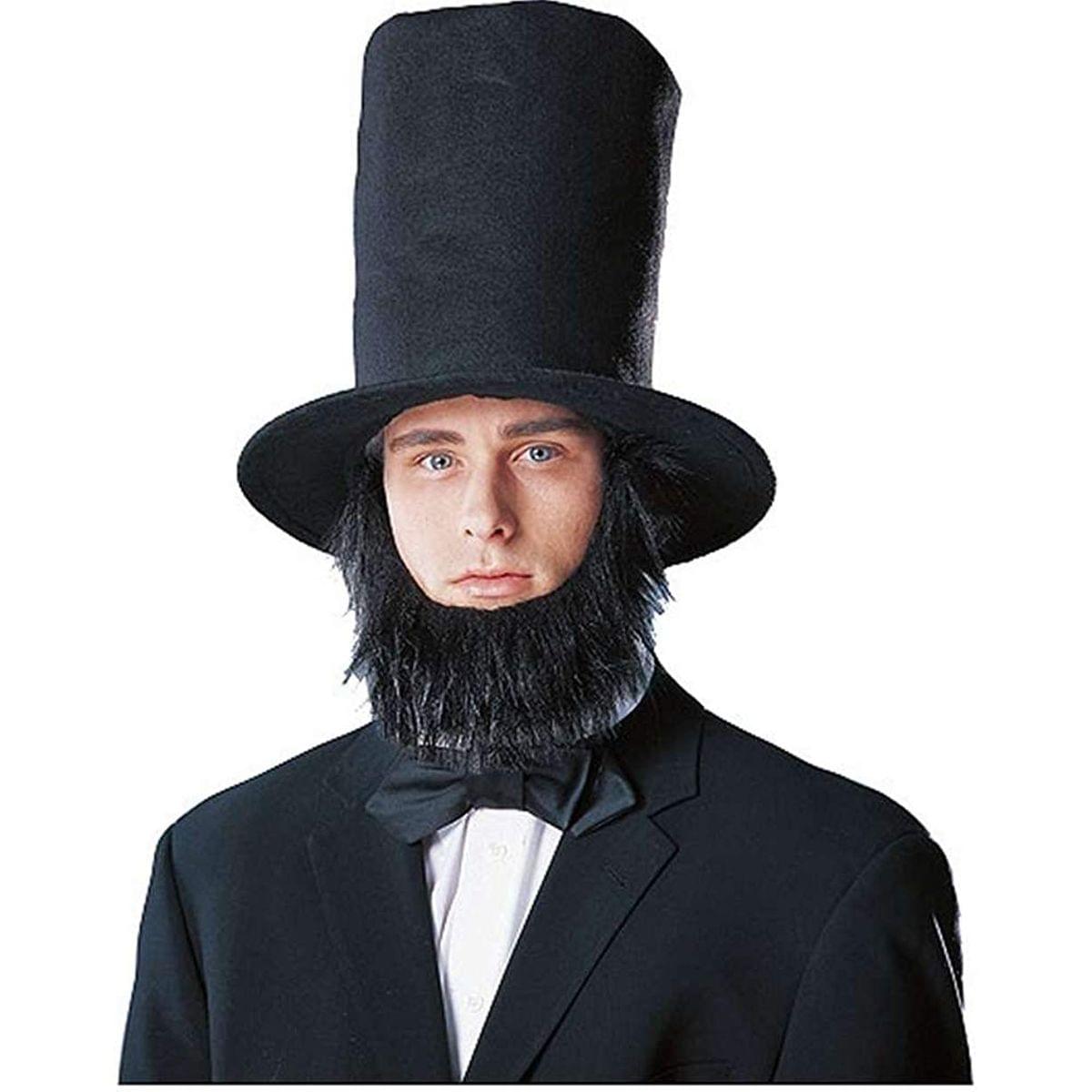 Abraham Lincoln Men's Costume Hat with Beard - Black