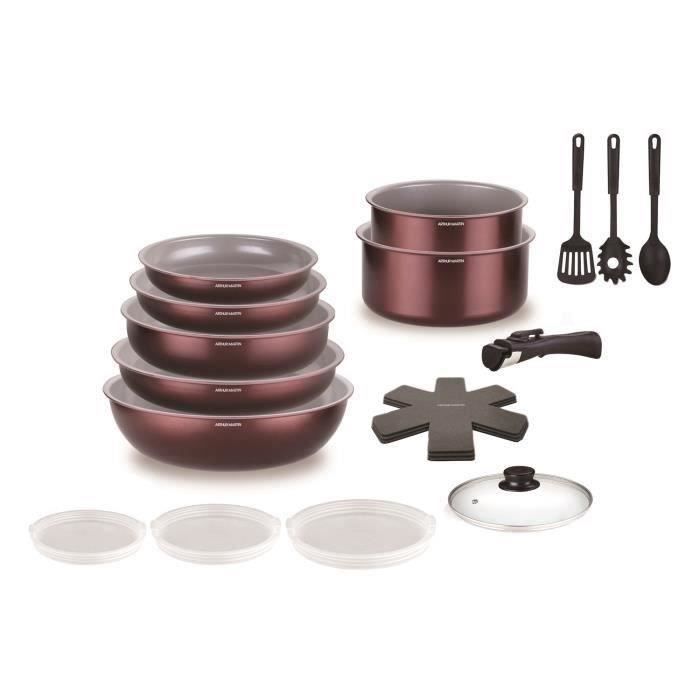 Cookware set - All hobs including induction - ARTHUR MARTIN - AM2503 - Aluminum - 18 pieces - Removable handle