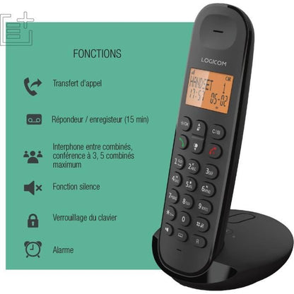Fixed cordless telephone - LOGICOM - DECT ILOA 155T SOLO - Black - With answering machine