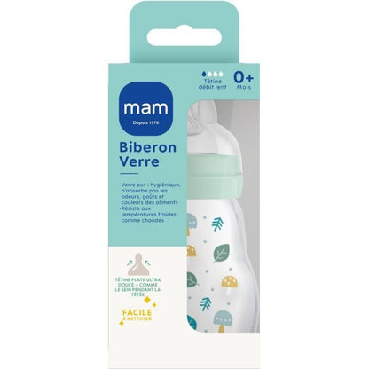 MAM Glass Baby Bottle - 170ml - Blue - Teat Flow 1