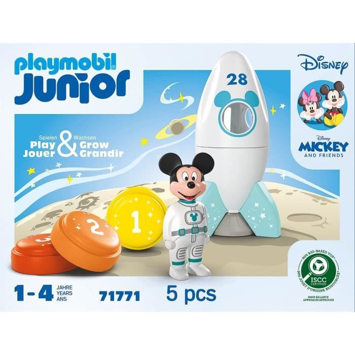 PLAYMOBIL Junior 71771 Mickey astronaut with his rocket, Disney, 5 pieces, From 12 months