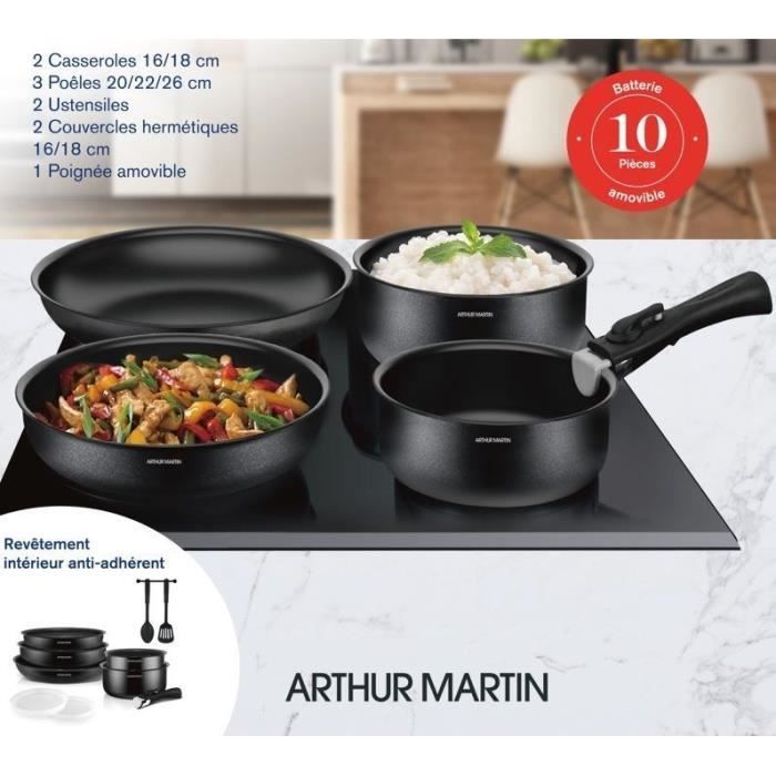 Cooking battery 10 rooms Arthur Martin - Aluminum - All lights except induction - Black