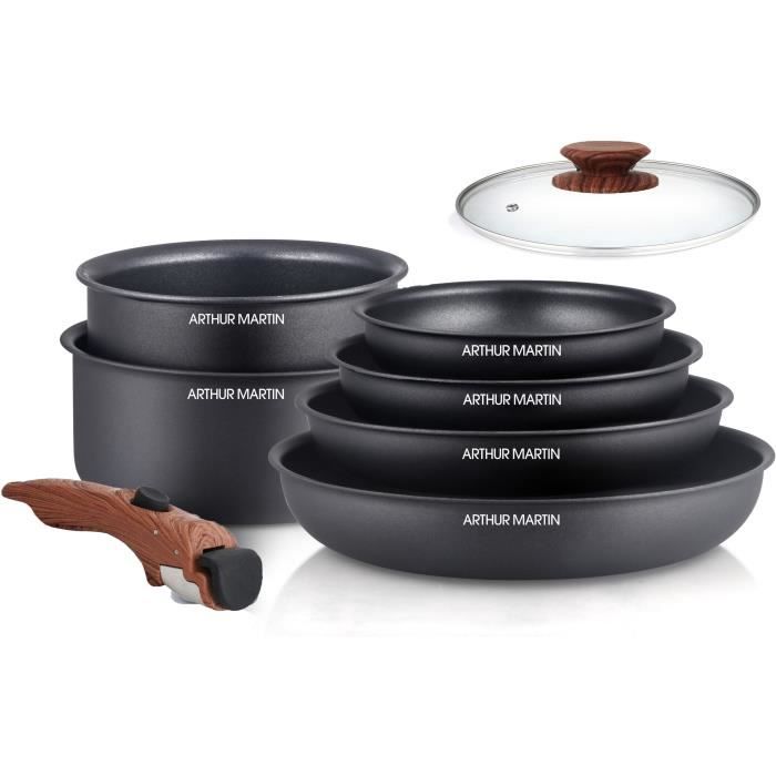 8 -room kitchen battery Arthur Martin - aluminum - wooden handle - All lights including induction