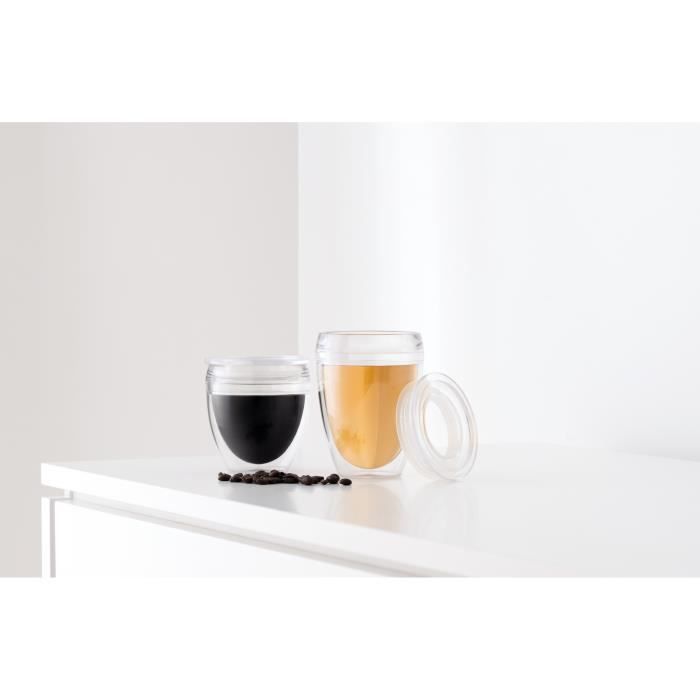 Set of 2 cups - BODUM - Pavina To Go - Double-walled plastic - Airtight lid - 20 cl - Transparent