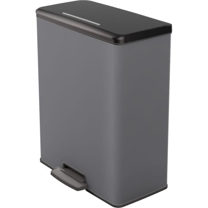 Rectangle Trash Can - DECO BIN - CURVER - 65L - Large capacity - 49 x 32 x 61 cm - Anthracite