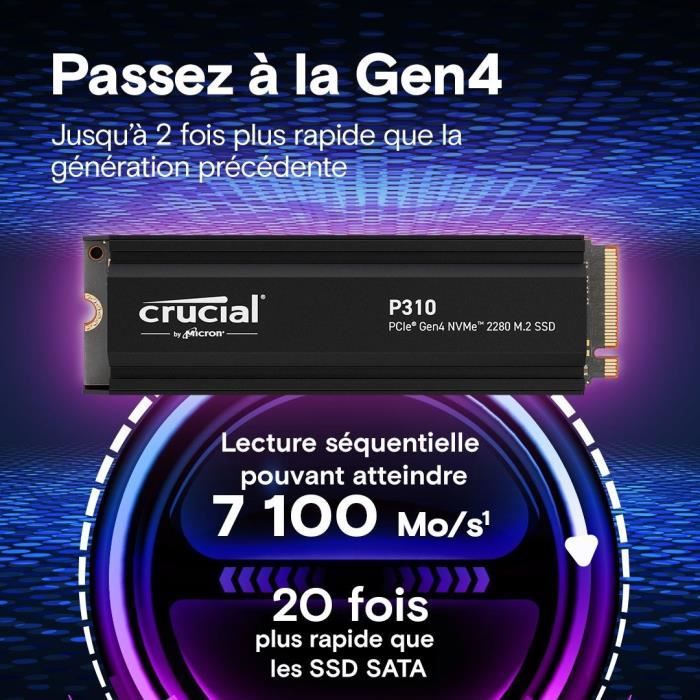 CRUCIAL - P310 - Internal SSD - 1TB - Gen4 - NVMe M.2 - Up to 7100 MB/s