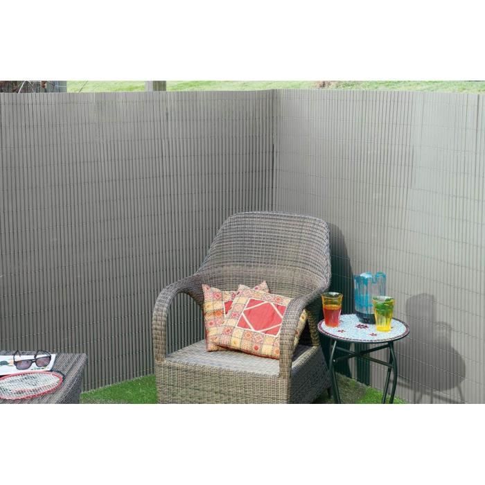 Double-sided PVC reed screen - NATURE - 1 x 3 m - 1600 g/m² - Blackout 4/5 - Anti-UV - Light grey