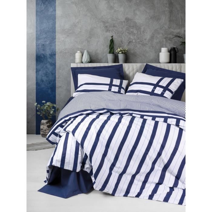 Bedding set - 1 duvet cover 220 x 240 cm + 2 pillowcases 60 x 60 cm - 100% cotton - Blue