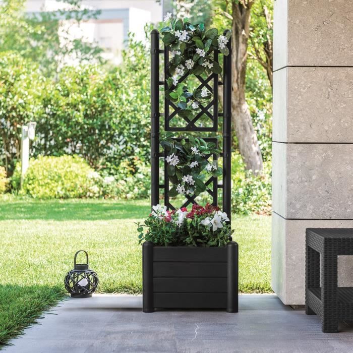 ITALIA square flower box with trellis - 30L - Plastic - Anthracite