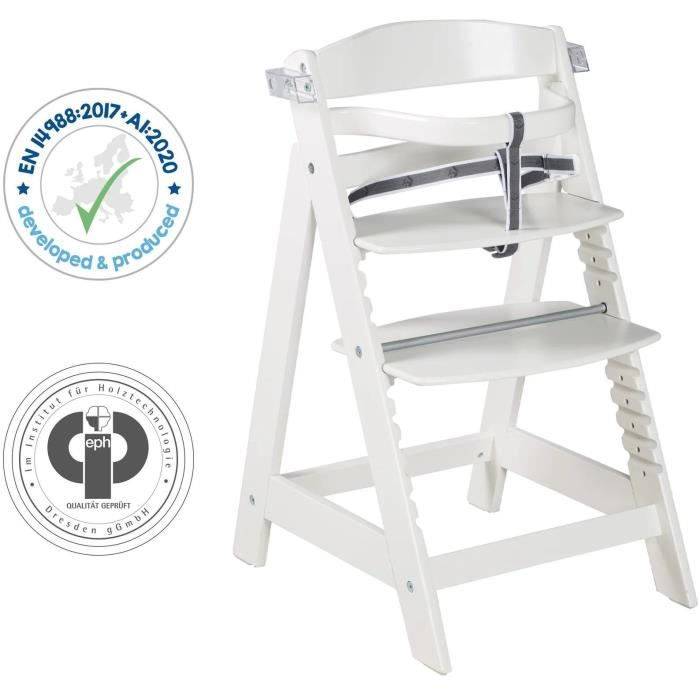 High chair - ROBA - SIT UP CLICK & FUN - Removable meal tray - Adjustable height - Up to 70 kg - White lacquered wood