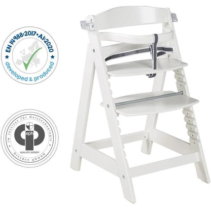 High chair - ROBA - SIT UP CLICK & FUN - Removable meal tray - Adjustable height - Up to 70 kg - White lacquered wood