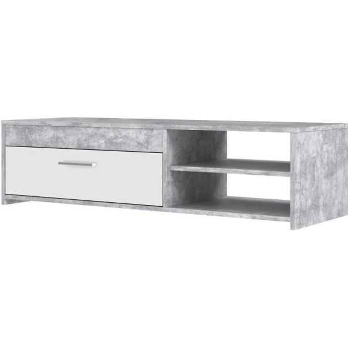 Pilvi TV cabinet - White and light concrete - Contemporary - L 120 x D 42.1 x H 31.8 cm