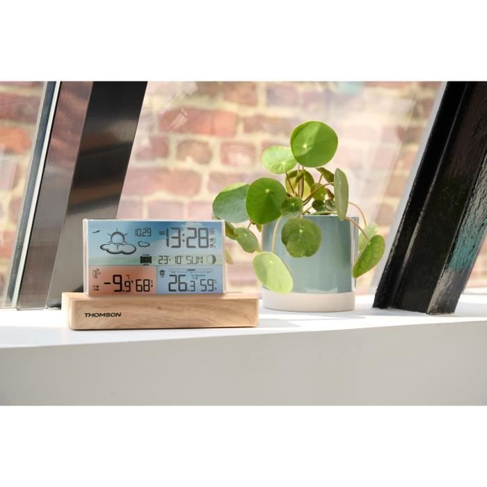 Weather station alarm clock - THOMSON - Light wood - Temperature display, Hygrometry, Double alarm, USB-C, Wireless probe