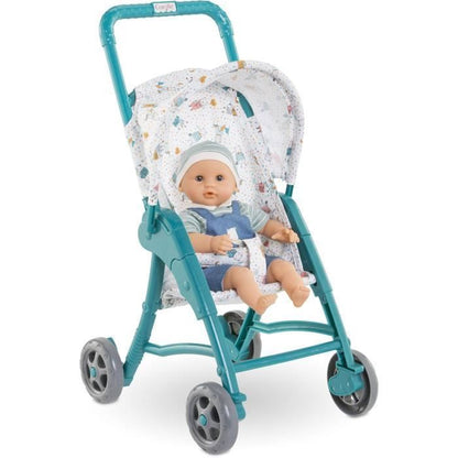 Teddy bear stroller - COROLLE - 30cm baby doll accessory - Blue - Light and easy to use