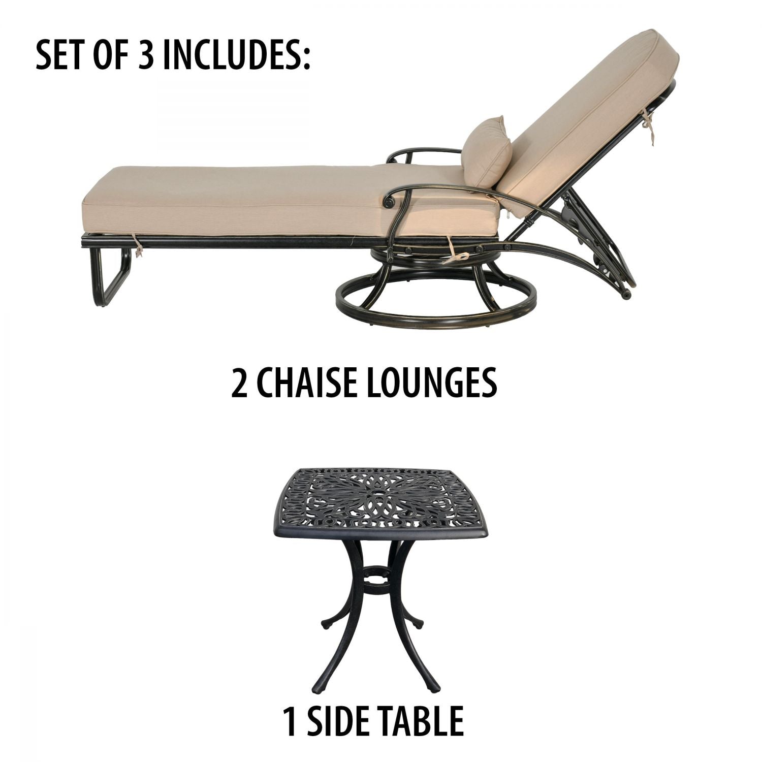 Elisabeth Swivel Chaise Lounge Set of 3 (KIT)