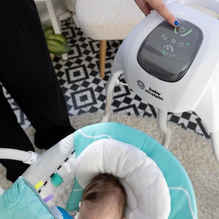 BABY EINSTEIN Ocean Explorers Swing, lightweight and compact, 180° rotating seat, toys included, Curious Comfort model
