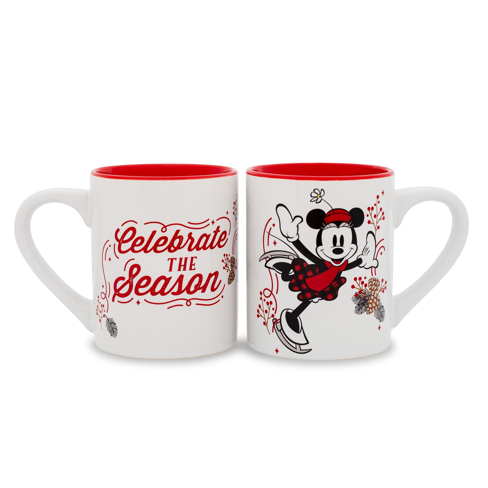 Disney Mickey and Minnie Mouse "Celebrate The Season" Ceramic Mugs | Set of 2