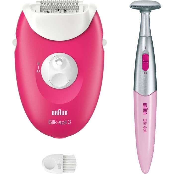 Corded electric epilator - BRAUN - Silk-épil 3 - Smooth skin for weeks - 3-202 - Raspberry