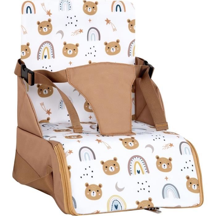 Portable booster seat - TINEO - 30 x 28 x 13 cm - Ultra Compact - Camel / Bears