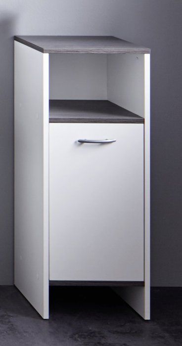 CALIFORNIA 1-door bathroom base unit - L32 x D28 x H82 cm - White and Anthracite melamine