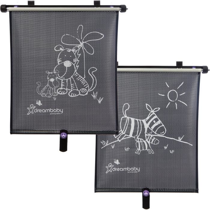 Car Window Roller Blind - DREAMBABY - Double Sided Zebra & Tiger Print - Adjustable 2pcs