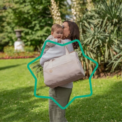 Badabulle Pocketstyle Diaper Bag - Changing mat, Insulated cover, Pouch, Stroller clips included, Cream