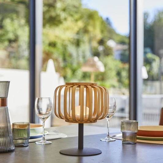 Cordless table lamp - LUMISKY - STANDY MINI BAMBOO - H25 cm - Natural bamboo - Warm white and white LED