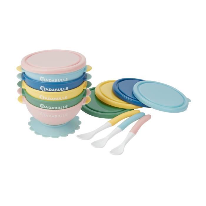 Badabulle Set of 5 non-slip bowls 330ml and 3 soft spoons