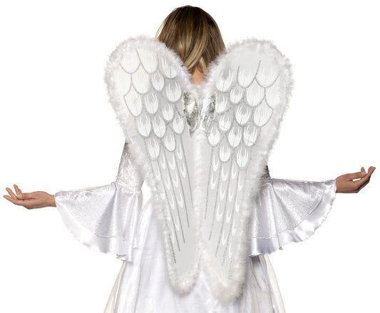 Adult Costume Wings with Glitter & Feather Trim