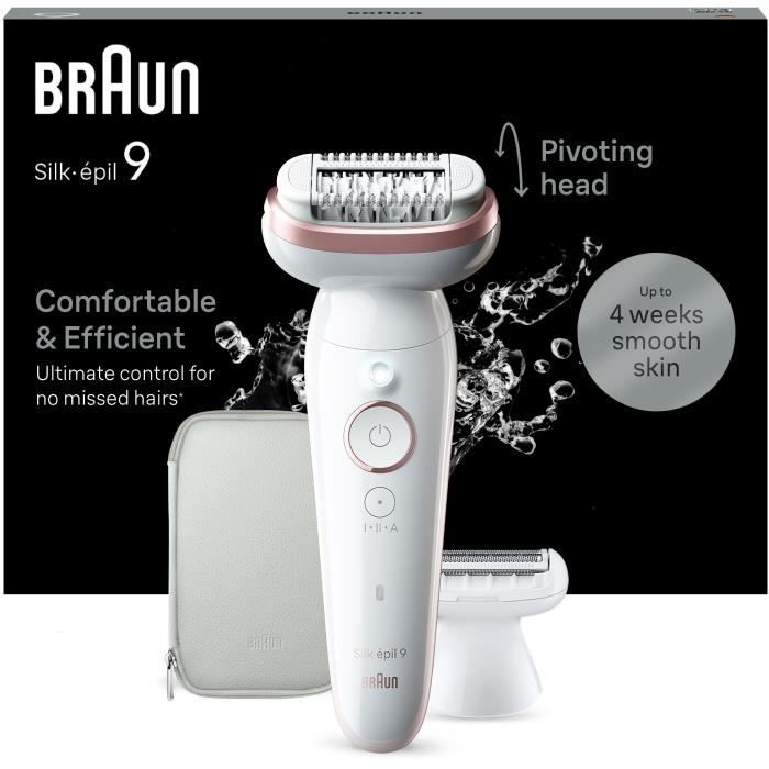 Electric epilator - BRAUN - Silk-épil 9 - Easy hair removal - Long-lasting soft skin - 9-030 - White / Pink