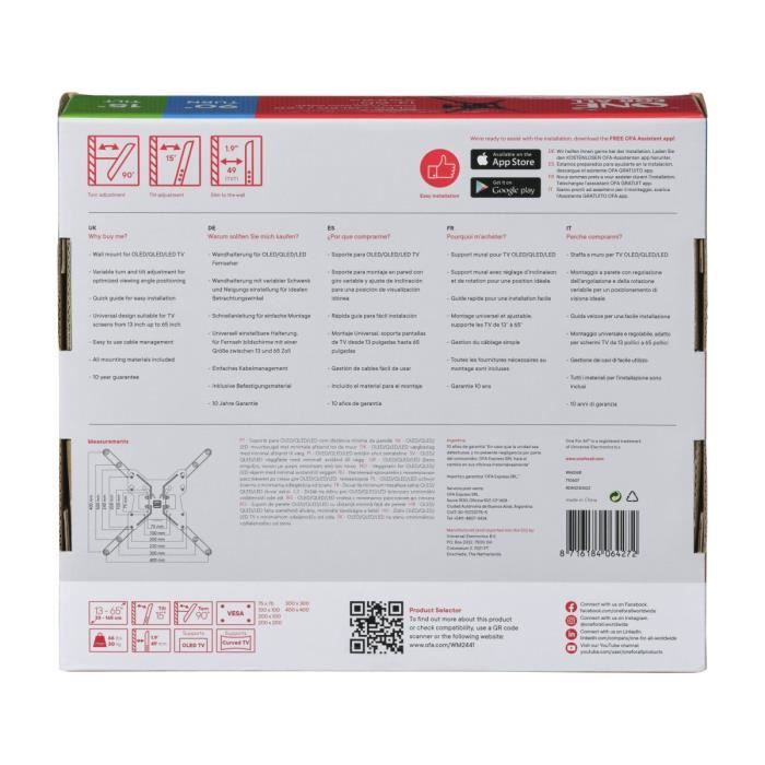 ONE FOR ALL WM2441 90 ° Tilt and Swivel Wall Mount for TVs from 33 to 140cm (13-55)