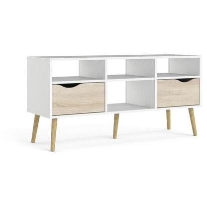 TV cabinet - 4 niches 2 drawers - White / Oak - 117.2 x 39.1 x 57.4 cm