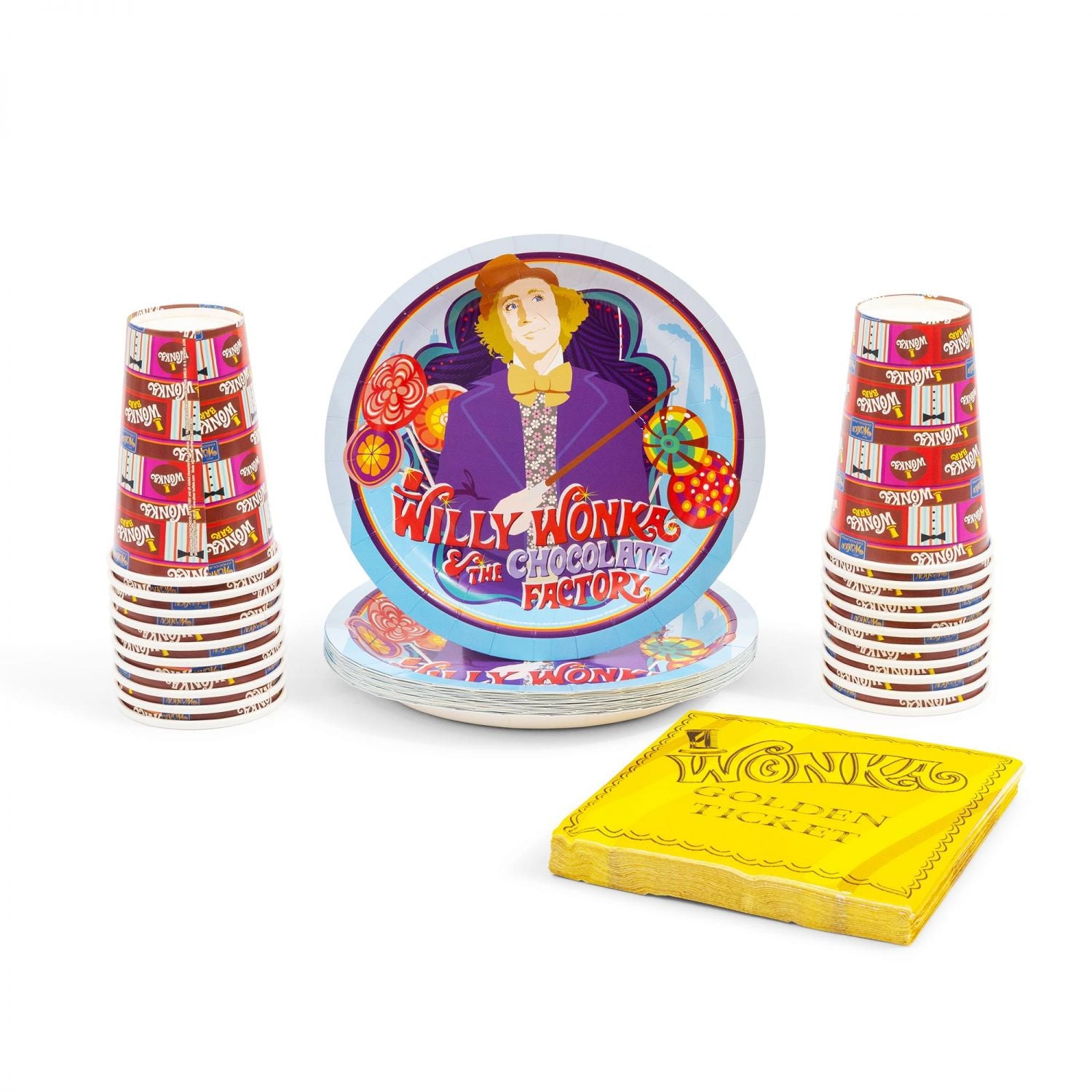 Willy Wonka & The Chocolate Factory Golden Ticket 60-Piece Party Tableware Set