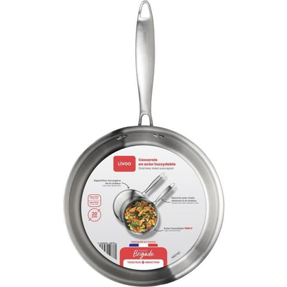 Brigade - 20 cm stainless steel saucepan - LIVOO - MEP161 - Triply stainless steel - Suitable for all hobs including induction - Made in France