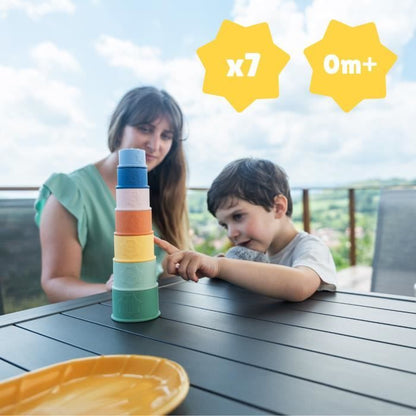 Badabulle Set of 7 Numbered Stackable Cups - Soft Silicone Bath Toys