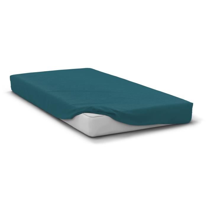 Fitted sheet - HOME LINGE PASSION - HP72120 - 82 g Microfiber - 90 x 190 cm - 30 cm pocket - Duck blue
