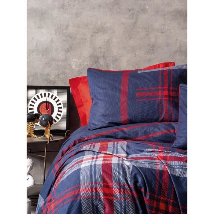 Bedding set - 1 duvet cover 220 x 240 cm + 2 pillowcases 60 x 60 cm - 100% cotton - Red