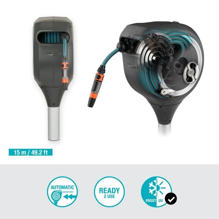 Gardena automatic reel on peak rollup s white line-length 15m-Ø11mm-complete kit-5 years warranty (18606-20)