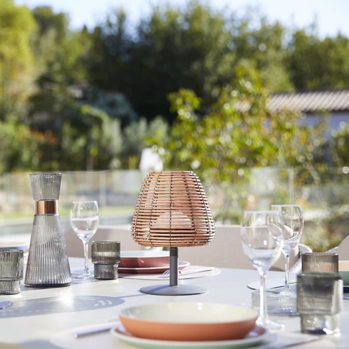 Cordless table lamp - LUMISKY - BOHEME - H25 cm - Natural rattan - Warm white and white LED