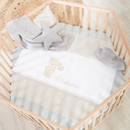 Hegaxonal Baby Playpen - ROBA - LIEBHABEAR - Height Adjustable - Removable Base - 6 Braked Wheels - Natural Wood - Teddy Bear Pattern
