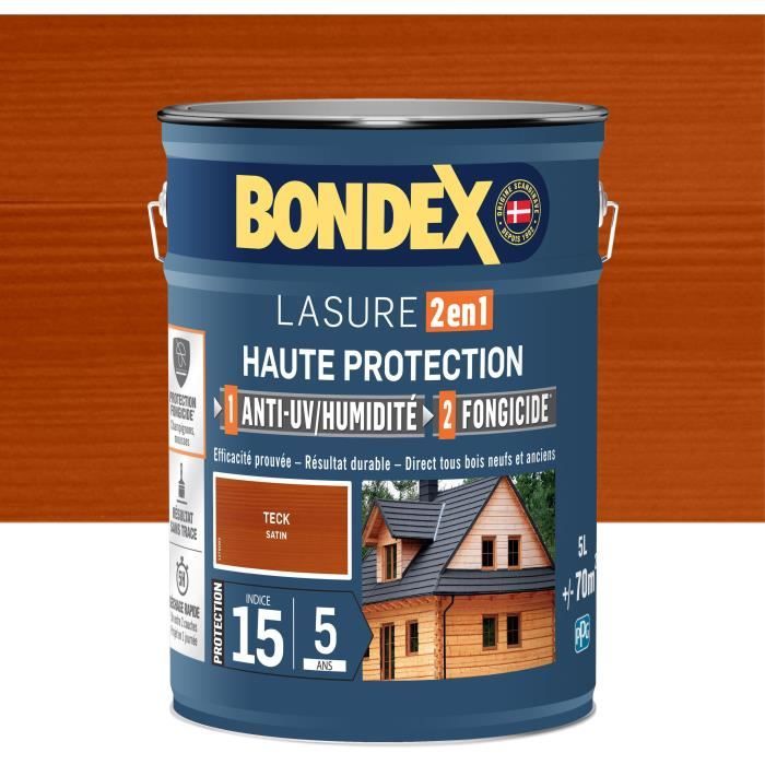 2 in 1 High Protection Stain - Satin Teak - BONDEX - 5 L