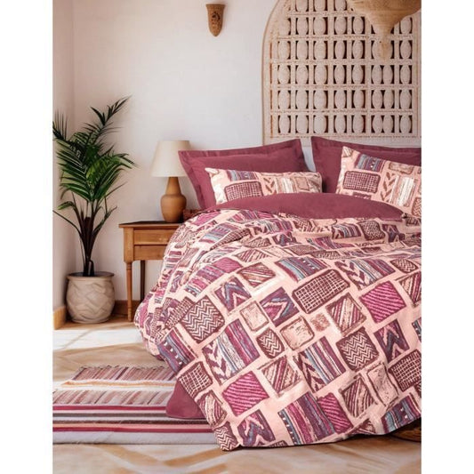 Bedding set - 1 duvet cover 220 x 240 cm + 2 pillowcases 60 x 60 cm - 100% cotton - Red