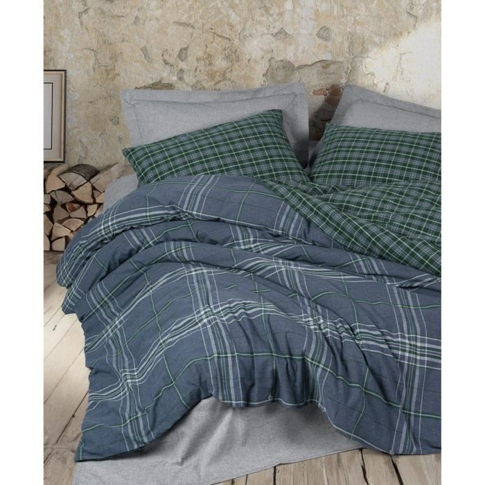 Bedding set - 1 duvet cover 220 x 240 cm + 2 pillowcases 60 x 60 cm - 50% cotton, 50% polyester - Blue