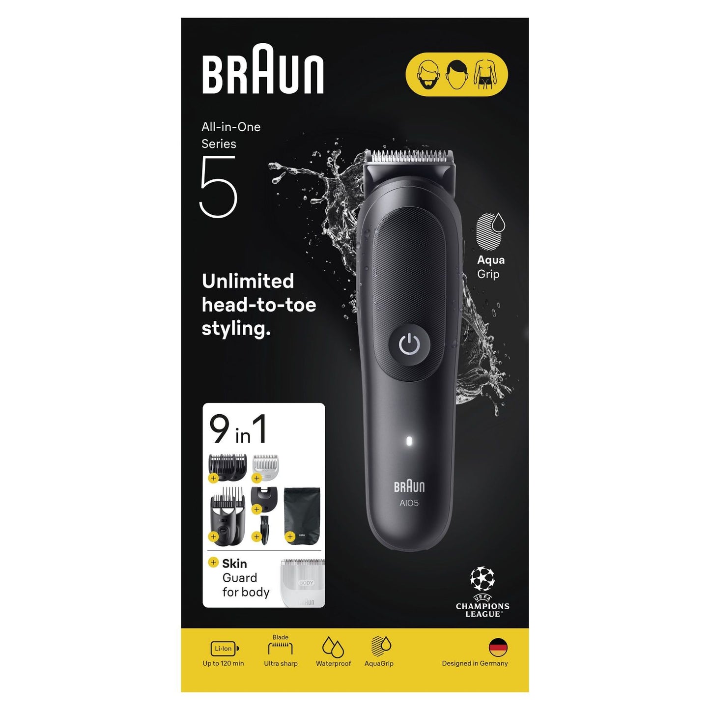 Hair and beard trimmer - BRAUN - AIO5540 - 120 min - 14 settings - Black
