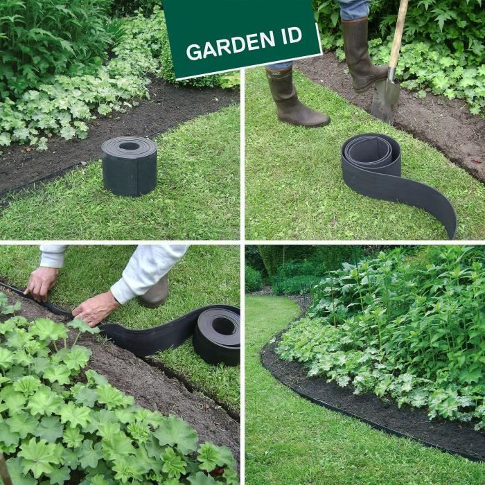 Recycled rubber garden edging - GARDEN ID Eco Border - 5 m H10 cm - Indestructible - Flexible, straight or curved installation.