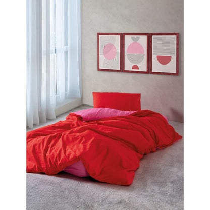 Bedding set - 1 duvet cover 220 x 240 cm + 2 pillowcases 60 x 60 cm - 100% cotton - Red